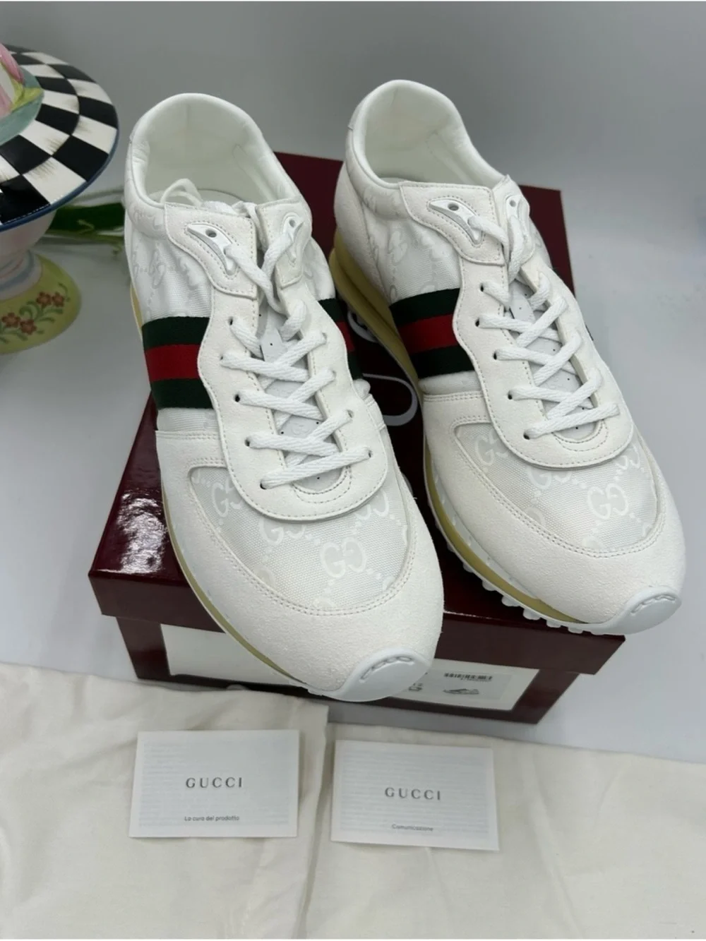 Gucci re-motion GG canvas/suede sneakers size 12 fits 12.5 US made Italy
